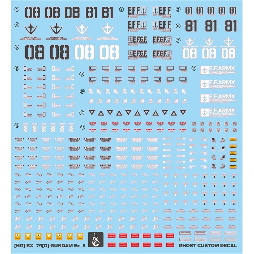 YAN FLAME Water Slide Decal GHOST HGUC HG 1/144 RX-79[G] Ez-8 Fluo (YANHG036) 20250721
