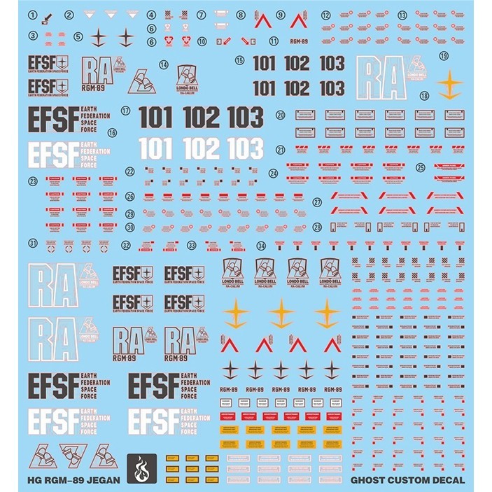 YAN FLAME Water Slide Decal GHOST HGUC HG 1/144 RGM-89 Jegan 097  Fluo (YANHG061) 20250721
