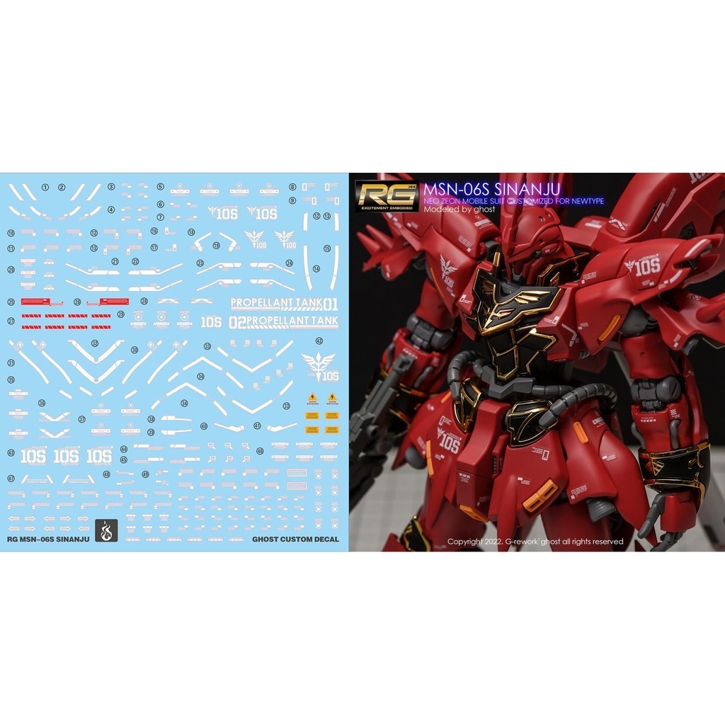 YAN FLAME Water Slide Decal GHOST RG2 RG 1/144 Sinanju MSN-06S Fluo (YANRG017) 20250721