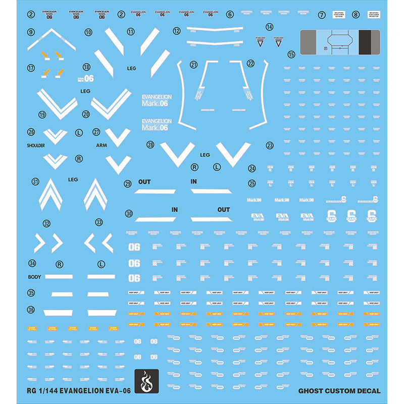 YAN FLAME Water Slide Decal GHOST RG 1/144 EVA MK 6 06 Unit 06 Fluo Type  (YANRG032) 20250721
