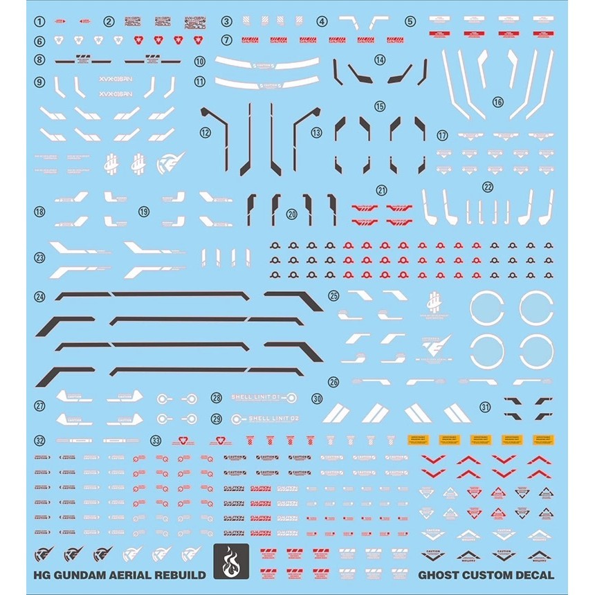 YAN FLAME Water Slide Decal GHOST HG 1/144 TWFM AERIAL REBUILD Fluo (YANHG001) 20250721