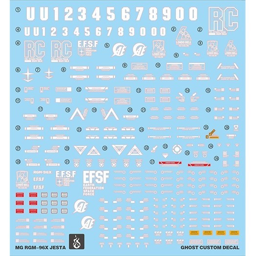 YAN FLAME Water Slide Decal GHOST MG 1/100 RGM-96X Jesta Fluo (YANMG042) 20250721