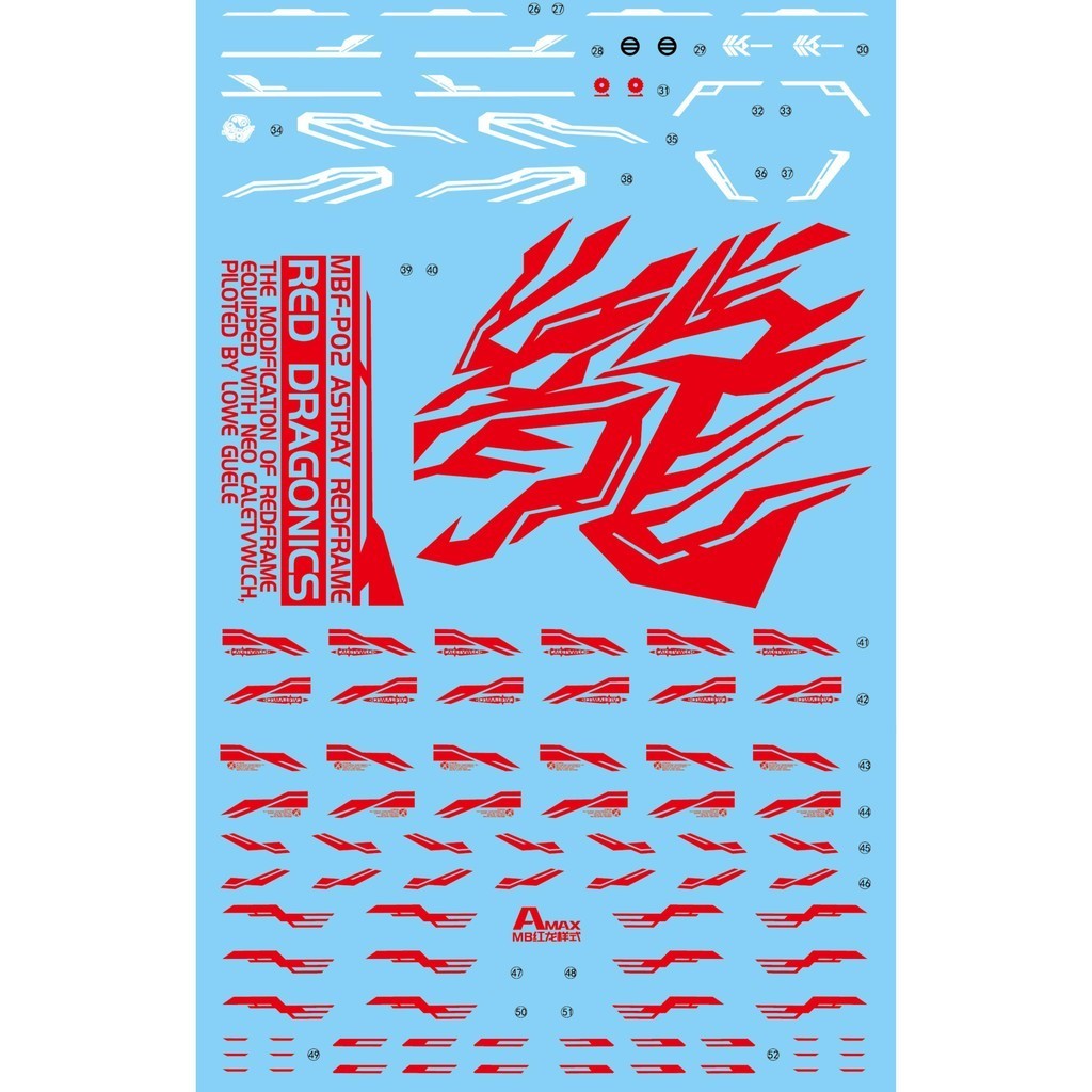 AMAX Water Slide Decal MG 1/100 MB MBF Astray Red Dragon Fluo AMAXMB010