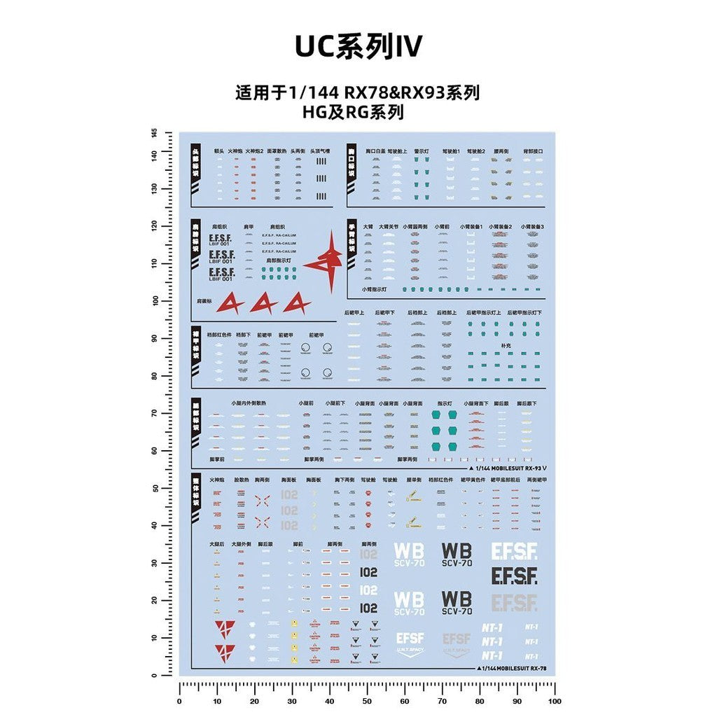20250722 Artisan's Club HG 1/144 UC Series 04 RX78 RX93 Water Slide DecalHGUC-U04