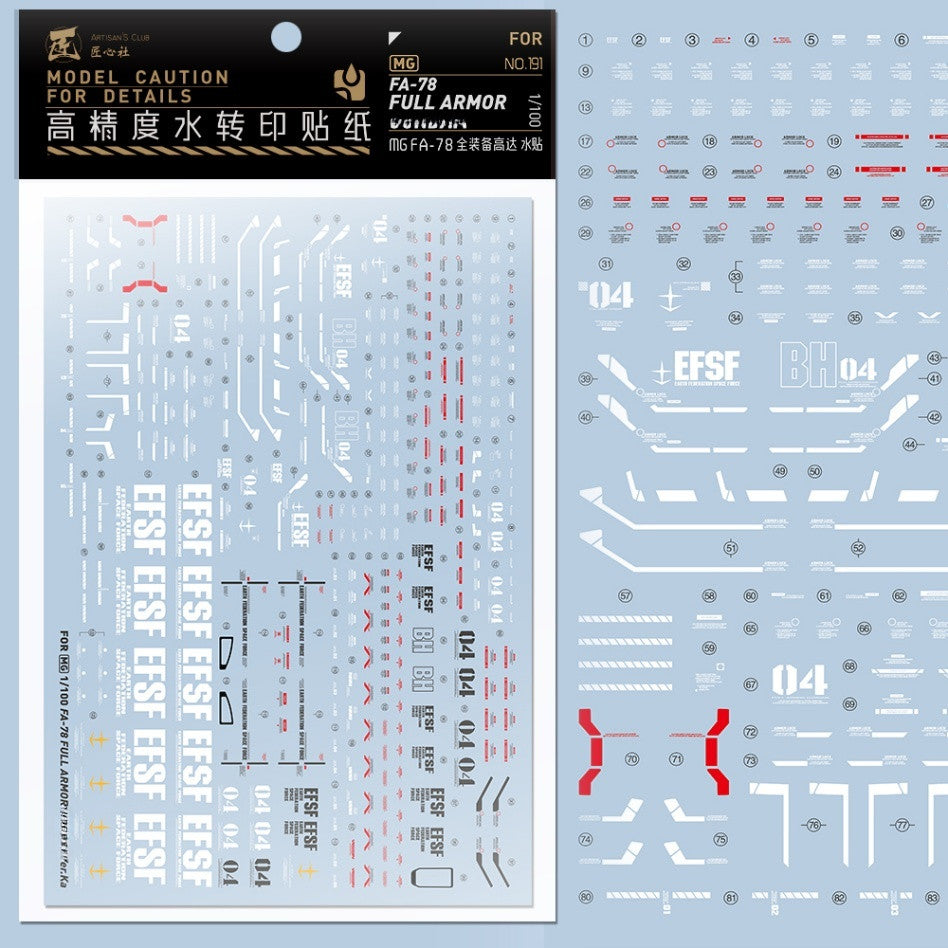 20250722 Artisan's Club MG 1/100 FA78 FA-78 FA78 Full Armor VER.KA Fluo Water Slide Decal [MG191]