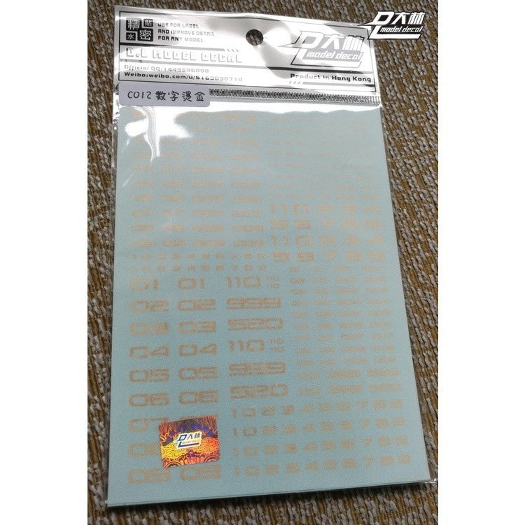 DL DALIN Water slide decal 1/144 1/100 1/60 Number Digital General Use Gold Coating