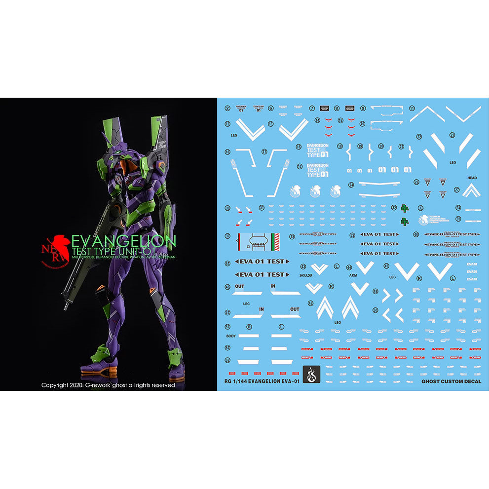 YAN GHOST RG 1/144 EVANGELION EVA-01 EVA RG EVA 01 1 WATER SLIDE DECAL (YANRG023) 20250721