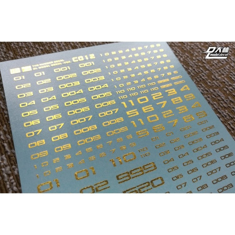 DL DALIN Water slide decal 1/144 1/100 1/60 Number Digital General Use Gold Coating