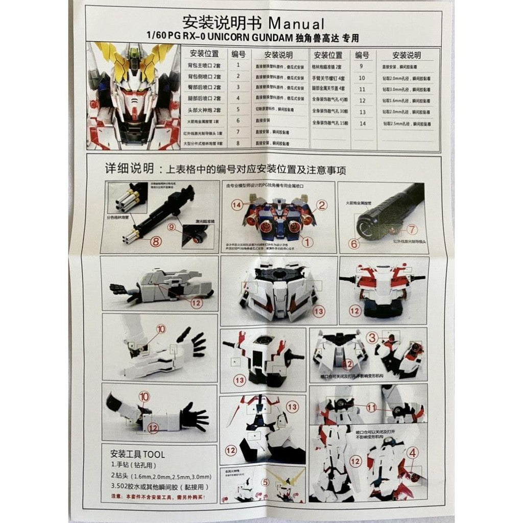 CALILY metal Detail upgrade parts for 1/60 PG UNICORN Collectibles