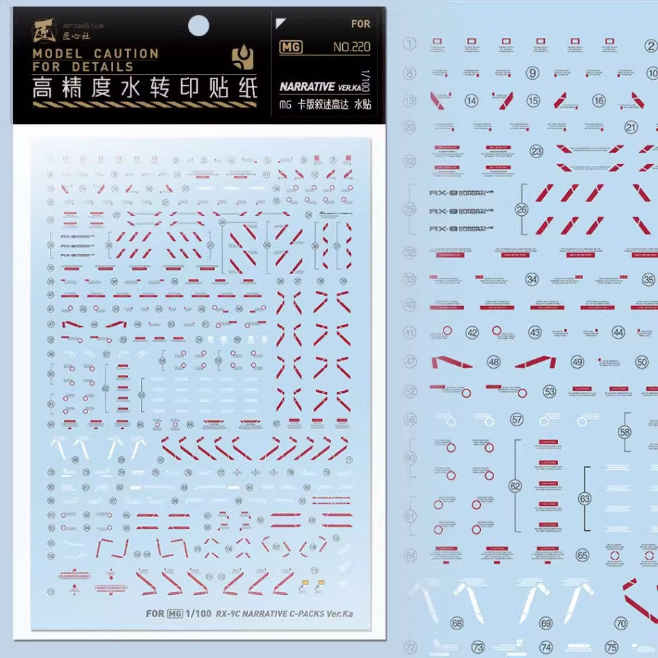 20250722 Artisan's Club Water Slide Decal MG 1/100 Narrative Ver C Packs ka [MG220]
