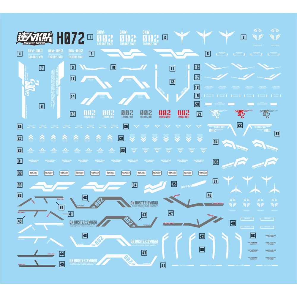 MASTER Water Slide Decal H072 HG 1/144 GNW-002 Throne Zwei Collectibles