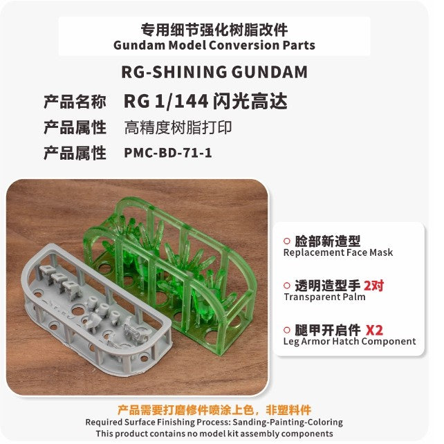 20250722 TAS for RG 1/144 Shining Resin Printed Face Mask / Hands / Leg Armor Component Hatch Upgrade Parts (Model not included)