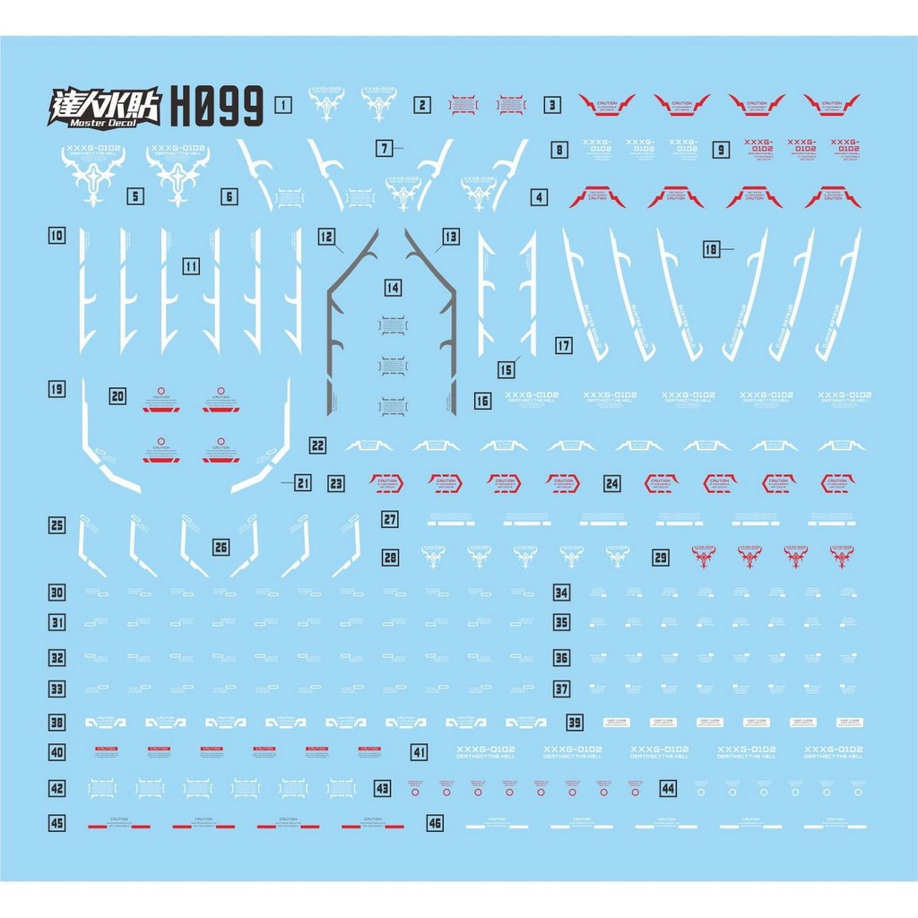 MASTER Water Slide Decal H098 H099 for 1/144 HG Altron / HG Deathscythe Hell PB W