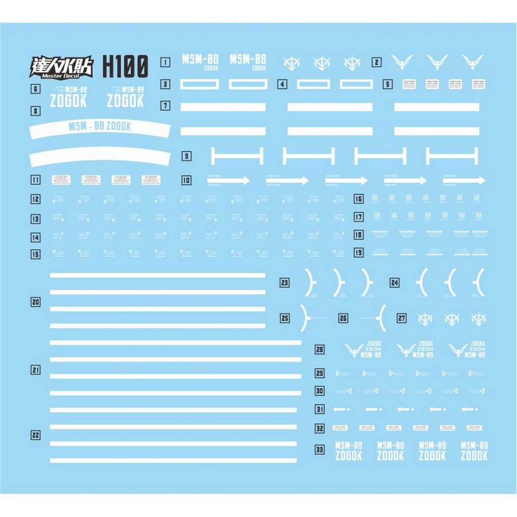 MASTER Water Slide Decal H100 for HG HGUC 1/144 ZOGOK Unicorn ver