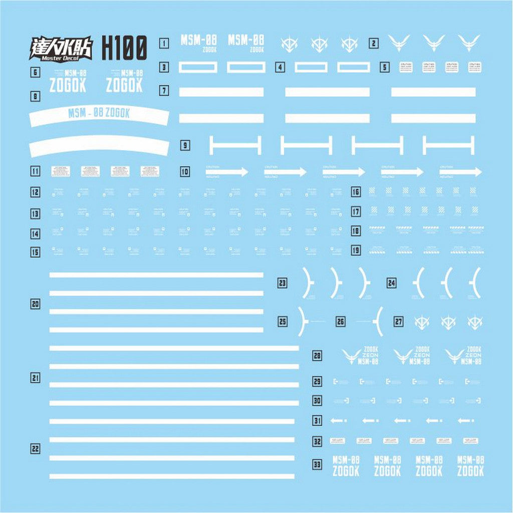 MASTER Water Slide Decal H100 for HG HGUC 1/144 ZOGOK Unicorn ver
